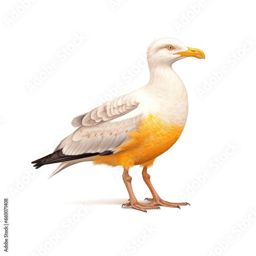 Yellow-footed gull bird isolated on white background.