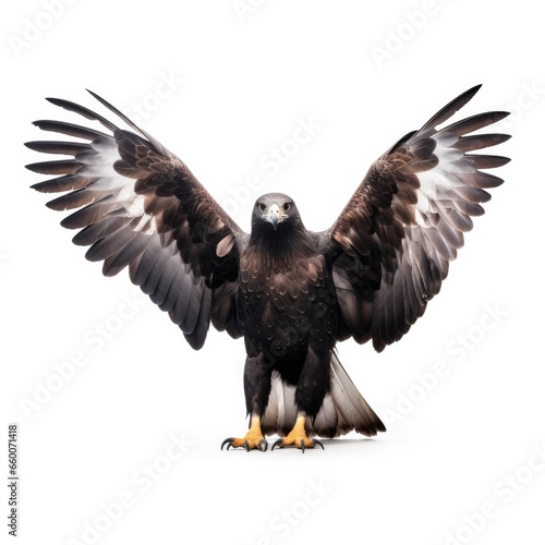 Zone-tailed hawk bird isolated on white background.