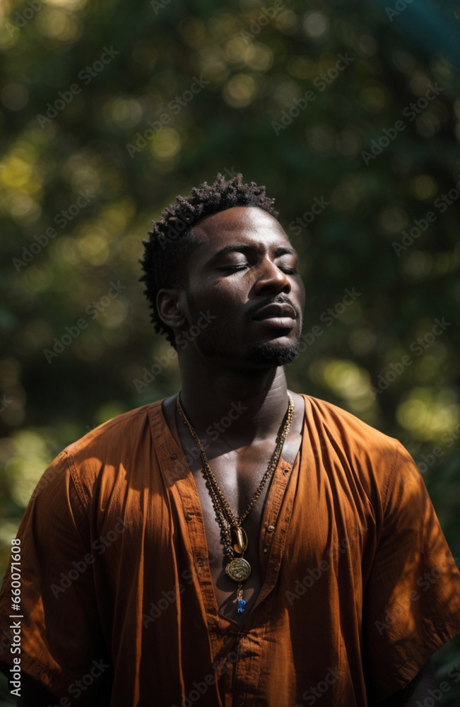 Portrait of African Man in the Forest Breathing Fresh Air Portrait of African Man in the Forest Breathing Fresh Air
