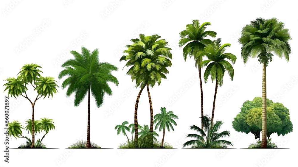 set tree tropical isolated on transparent background
