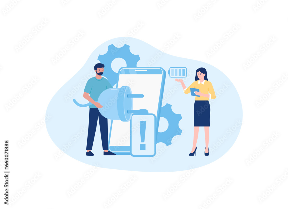Smartphone wired charging concept flat illustration Smartphone wired charging concept flat illustration