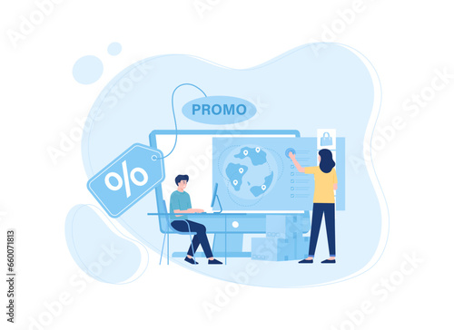 Global marketing strategy online store concept flat illustration