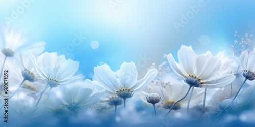 Beautiful abstract blue misty morning photo floral design background banner. beautiful Generative AI AIG32