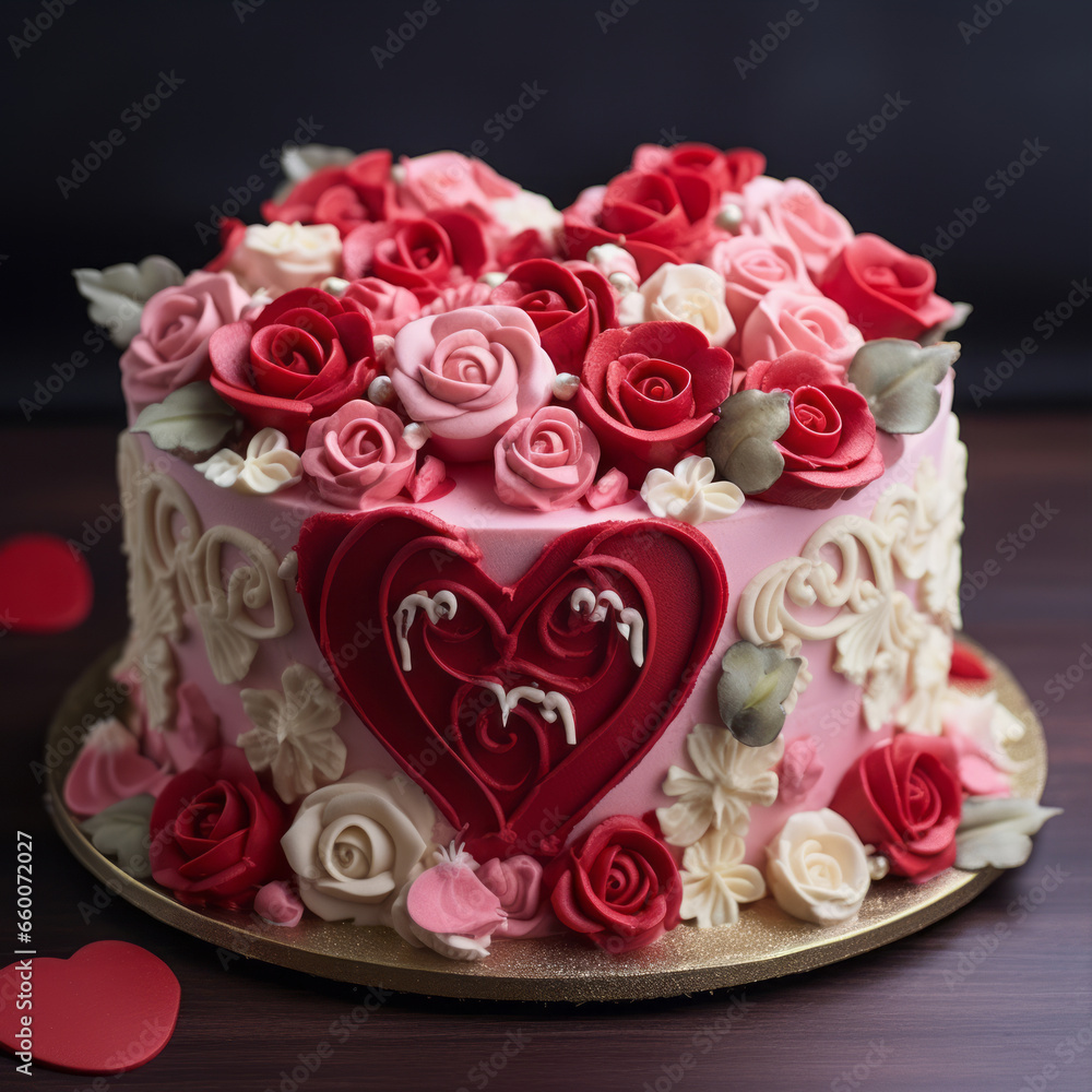 Valentine's day white cake with roses Valentine's day white cake with roses