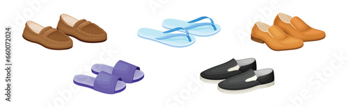 Different Man Shoes and Fashionable Footwear Vector Set