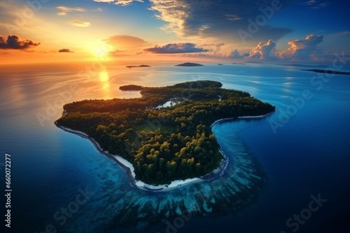 Beautiful island landscape and scenery during blue sky. Generative AI. © YULIIA