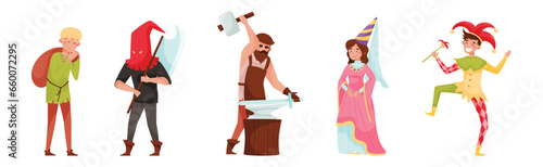 Medieval People Characters from European Middle Ages Period Vector Set