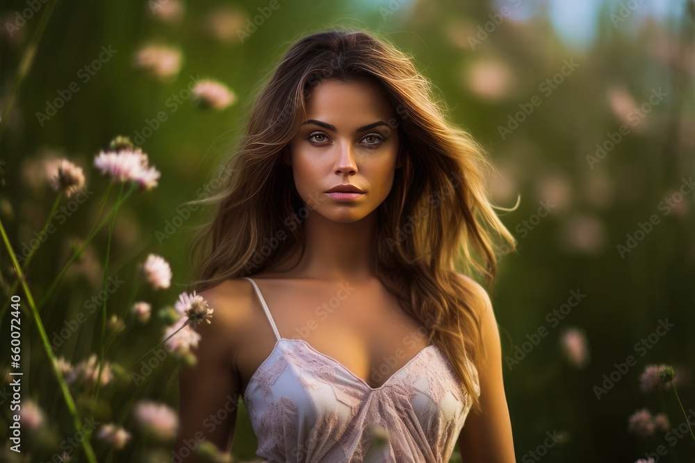 Beautiful woman in candid. Generative AI.