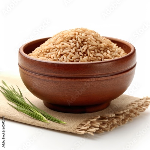 Brown Rice in Ceramic Bowl