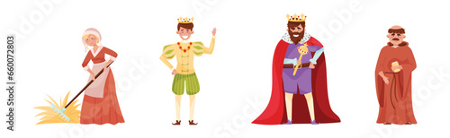 Medieval People Characters from European Middle Ages Period Vector Set
