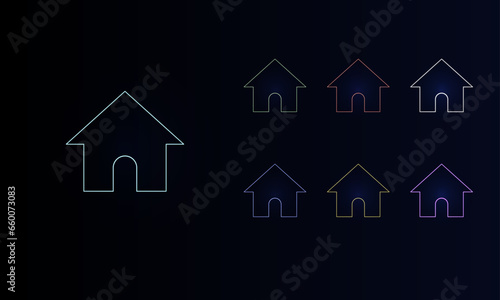 A set of neon kennel symbols. Set of different color symbols, faint neon glow. Vector illustration on black background