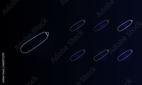 A set of neon zucchini symbols. Set of different color symbols, faint neon glow. Vector illustration on black background