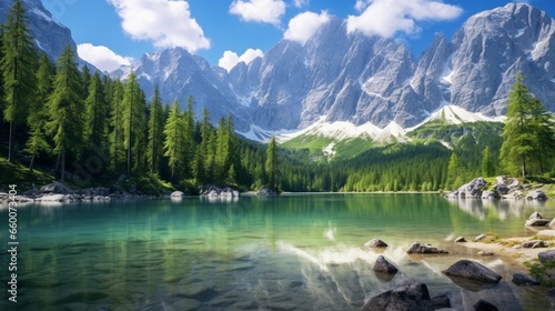 Jasna lake features stunning mountain reflections. Slovenia's Triglav National Park