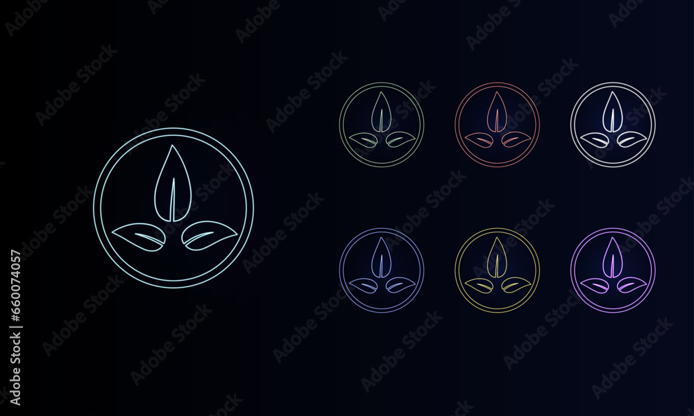 A set of neon ecology symbols. Set of different color symbols, faint neon glow. Vector illustration on black background A set of neon ecology symbols. Set of different color symbols, faint neon glow. Vector illustration on black background