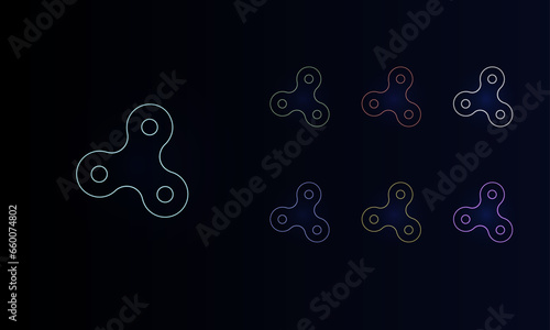 A set of neon spinner symbols. Set of different color symbols, faint neon glow. Vector illustration on black background