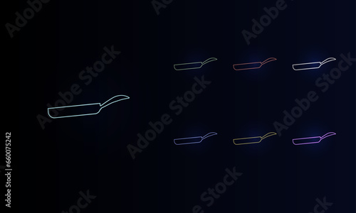 A set of neon pan symbols. Set of different color symbols, faint neon glow. Vector illustration on black background