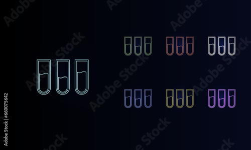A set of neon water game symbols. Set of different color symbols, faint neon glow. Vector illustration on black background