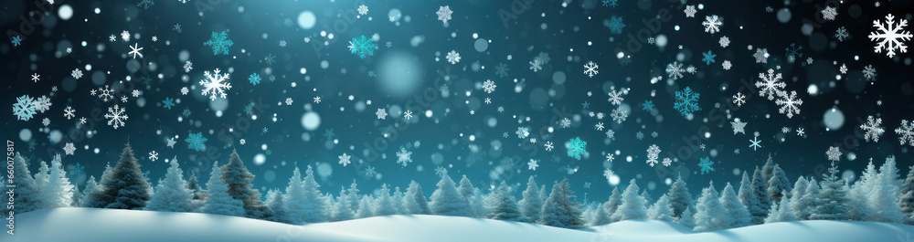 Naklejka premium Snowy Delight: Captivating Christmas Banner with Glittering Snowflakes. Generative AI