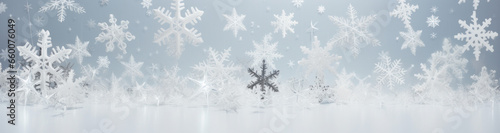 Snowy Delight: Captivating Christmas Banner with Glittering Snowflakes. Generative AI © Stefan
