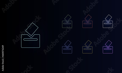 A set of neon vote symbols. Set of different color symbols, faint neon glow. Vector illustration on black background