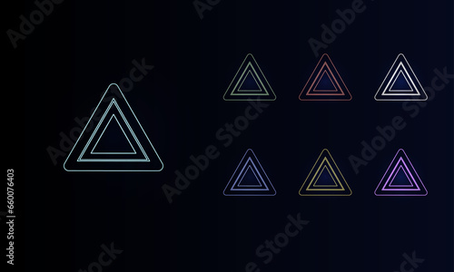 A set of neon emergency stop signs. Set of different color symbols, faint neon glow. Vector illustration on black background
