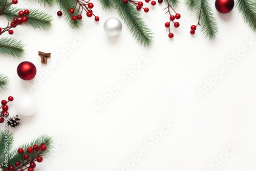 Red and silver holiday ornaments on a white background