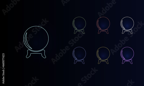 A set of neon spirit ball symbols. Set of different color symbols, faint neon glow. Vector illustration on black background