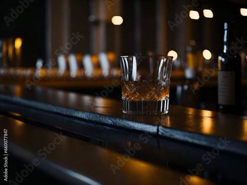 Whiskey Glass on bar counter photo