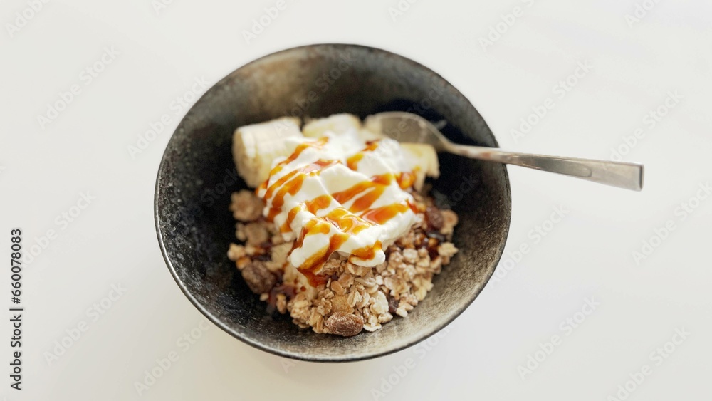 Granola with yogurt and agave syrup Granola with yogurt and agave syrup