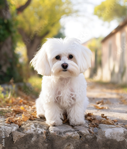 Portrait of cute white maltese dog