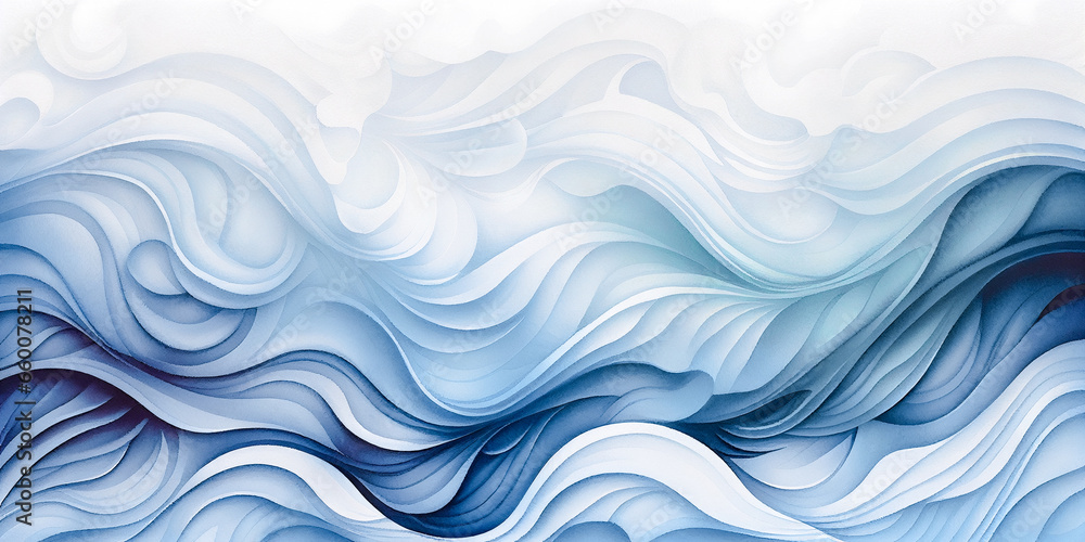 Blue and white abstract ocean wave texture. Banner Graphic Resource as background for ocean wave abstract graphics. Winter water wavy texture for web mobile backdrop. Cold weather travel illustration  - obrazy, fototapety, plakaty 