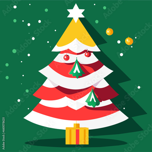Vector editable de árbol de Navidad en estilo moderno. Postal, tarjeta navideña, felicitación. Felices fiestas.