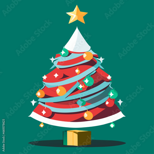Vector editable de árbol de Navidad en estilo moderno. Postal, tarjeta navideña, felicitación. Felices fiestas.