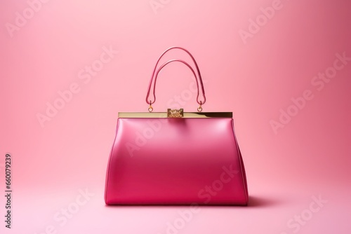 pink woman hand bag isolated on bright background photo