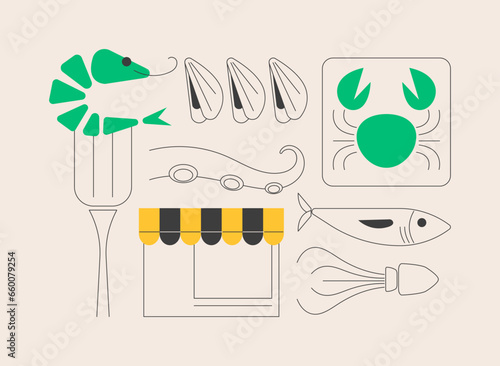 Seafood menu abstract concept vector illustration.