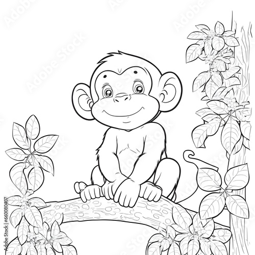 page de coloriage singe simple lines cartoon cute 