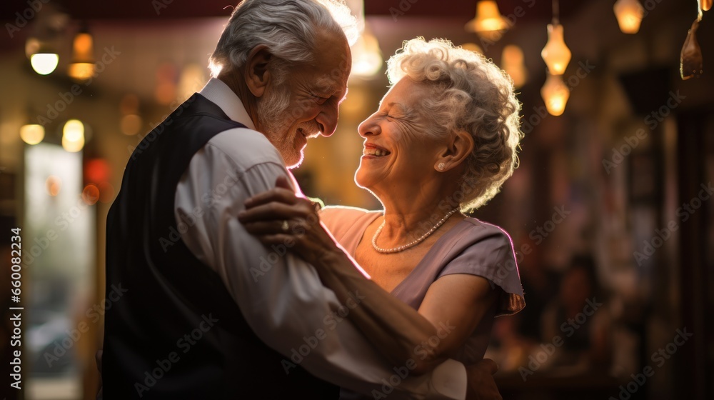 A senior couple dancing, embodying love, vitality