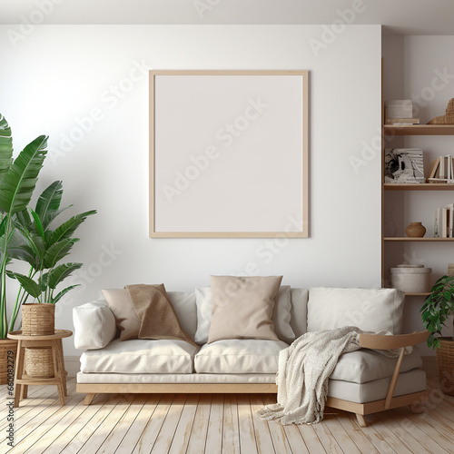 square frame mockup wide angle cozy room created with Generative Ai