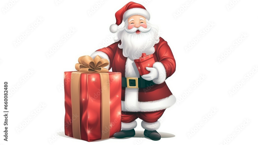 Witness Santa Claus as he prepares to make Christmas deliveries, holding a gift sack brimming with holiday spirit. Witness Santa Claus as he prepares to make Christmas deliveries, holding a gift sack brimming with holiday spirit.