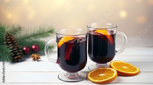 Indulge in the comforting warmth of citrusy mulled wine with orange slices, a spiced beverage perfect for relaxation.
