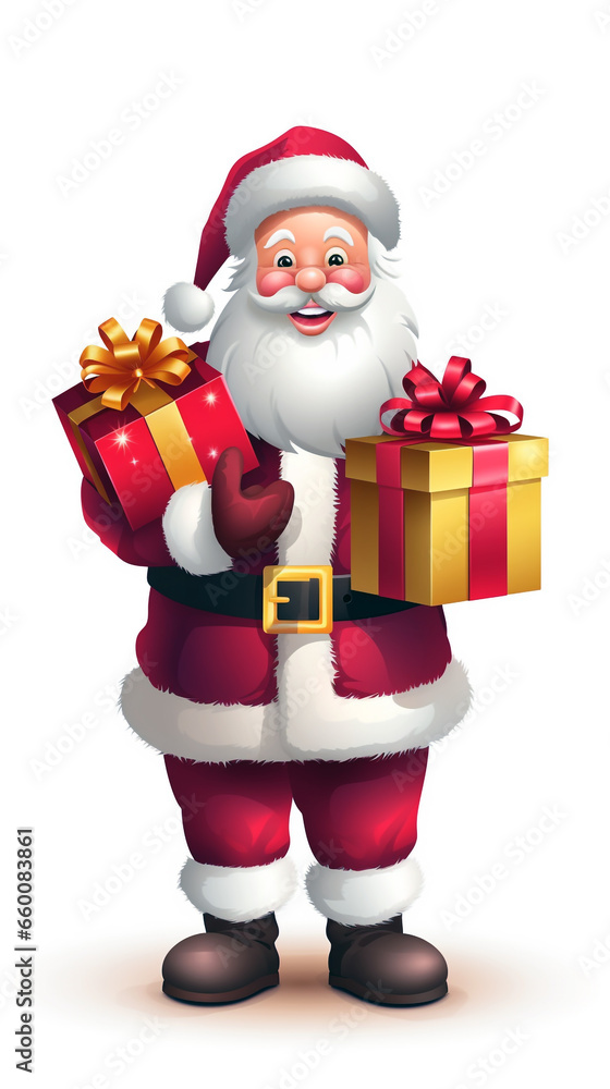 Obraz premium Admire Santa Claus in his traditional attire, wearing the iconic red suit that symbolizes festive celebrations.