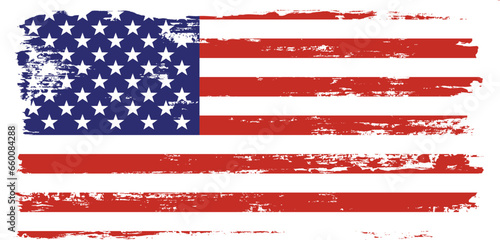 Grunge USA Flag. American flag brush paint texture. Distressed US symbol, United States flag Vector Illustration for Celebration Holiday 4 of July American President Day, star and stripes.