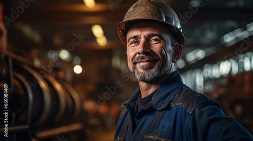 Attractive warehouse worker holding tablet in hand at large warehouse