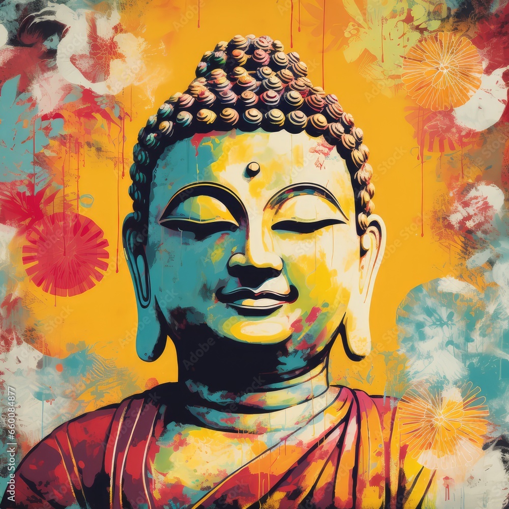 Popart colorful buddha head - generative ai