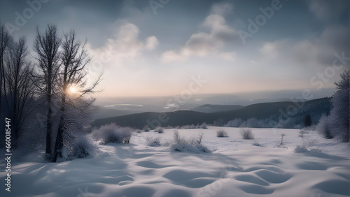 Winter landscape with snow covered trees in the Carpathian mountains. © Waqar