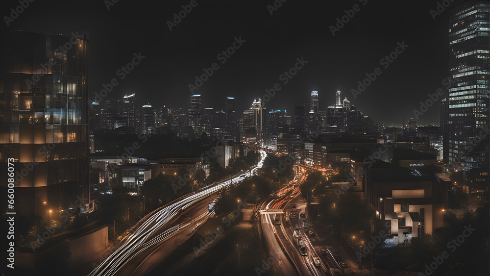 Night view of the city from the high rise buildings. Toned.