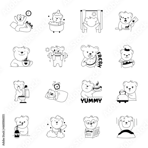 Cute Collection of Good Morning Bear Glyph Stickers