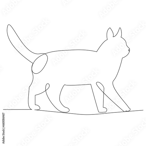 Continuous one line cat  outline vector art hand drawing