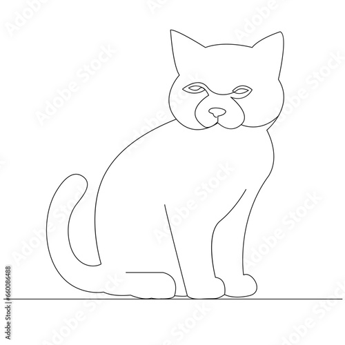 Continuous one line cat  outline vector art hand drawing