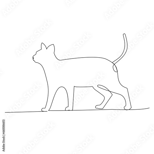 Continuous one line cat  outline vector art hand drawing